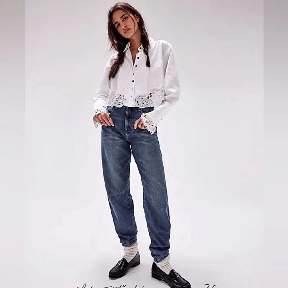 We The Free Free People Augusta High Rise Barrel Jeans Womens Size 28 Denim